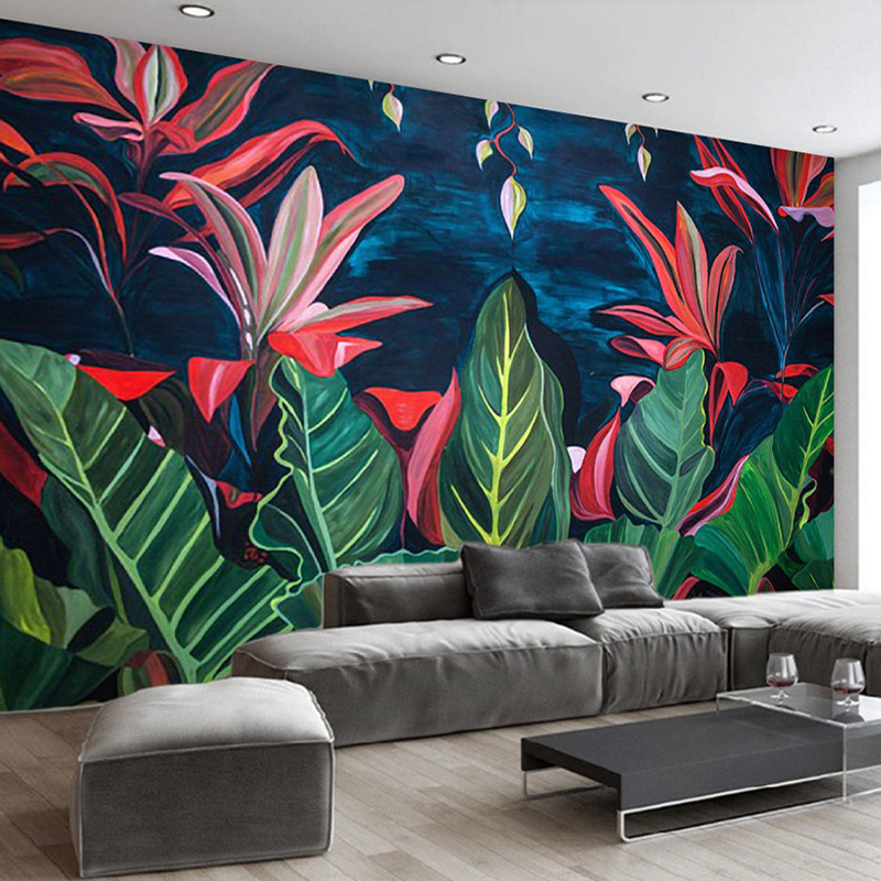 Custom Mural Wall Painting Hand Painted Rain Forest Banana Leaves Large Mural Wallpaper Living Room Bathroom Photo Wall Paper