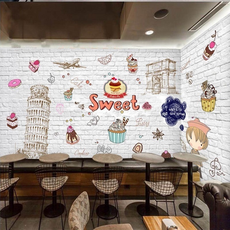 3d Mural Hand Painted Cake Shop Bar Coffee Shop Total Wallpaper Damask 3d Wallpaper Fabric Backed Vinyl Wallpaper