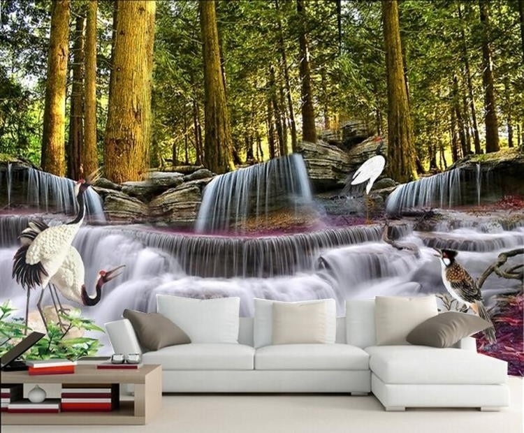 3d Ceiling Wallpaper Large Wall Painting Landscape Waterfall Forest Wall Mural Beautiful Rose Flower Wallpaper