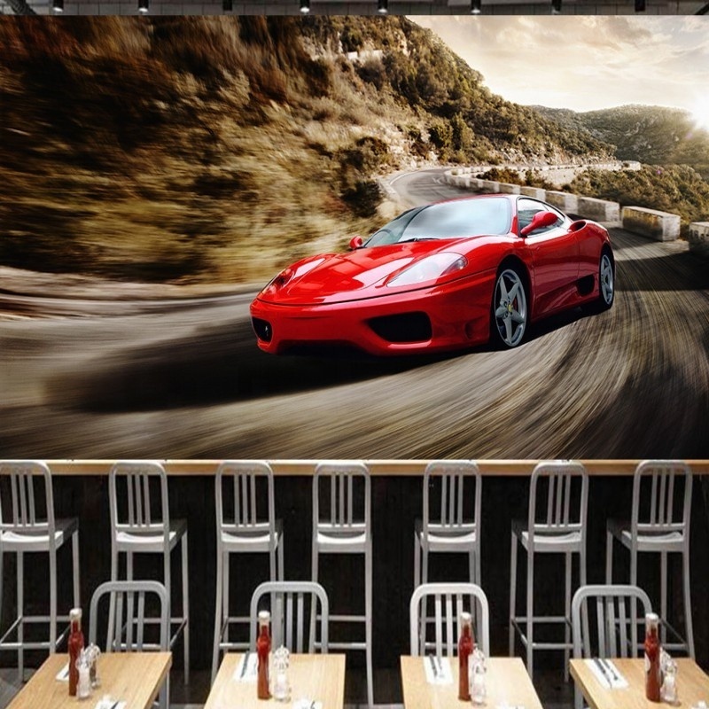 3d Wall Panel Wallpaper 3D Mural Red Cool Sports Car Black And White Striped Wallpaper Wallpaper Princess