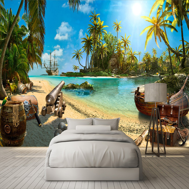 Custom Any Size 3D Wall Mural Wallpaper Home Decor Sandy Beach Coconut Trees Sea Island Landscape Wall Painting Photo Wallpaper