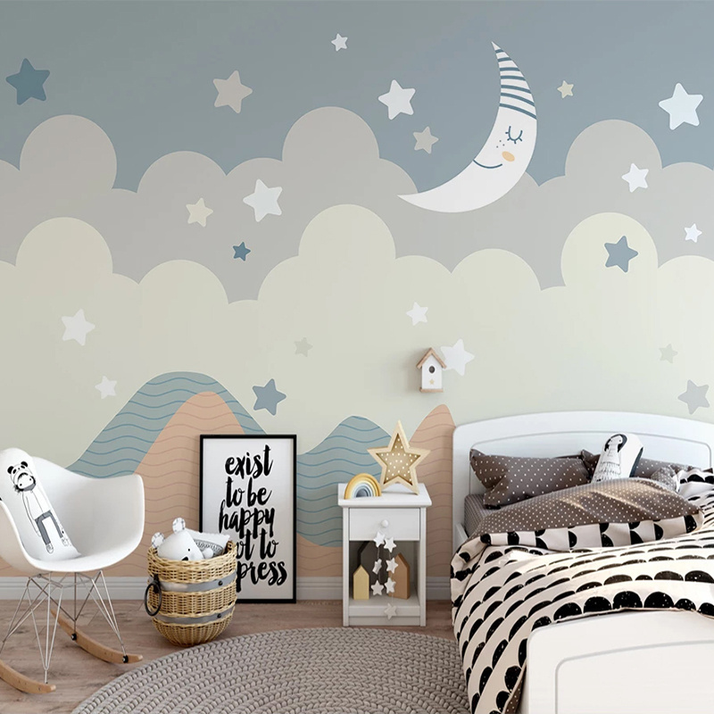 Custom 3D Wall Murals Wallpaper For Kids Room Cartoon Stars Moon Children Bedroom Decoration Wallpaper Mural Papel De Parede 3D