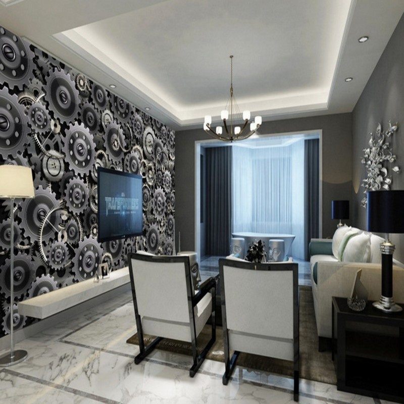 2020 custom Wallpaper For Floor 3d Silver 3D Gear Technology Background Wall Mural 4d Wallpaper Glitter Wallpaper Silver