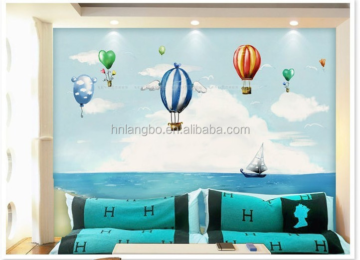 children's room nursery background wallpaper cartoon hot air balloon wallpaper mural