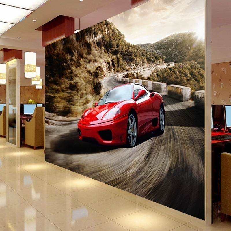 3d Wall Panel Wallpaper 3D Mural Red Cool Sports Car Black And White Striped Wallpaper Wallpaper Princess