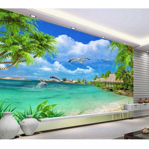 Vintage Wallpaper Blue Ocean Coco Tree Landscape View 3d Floor Wallpaper 3d Wallpaper Flower