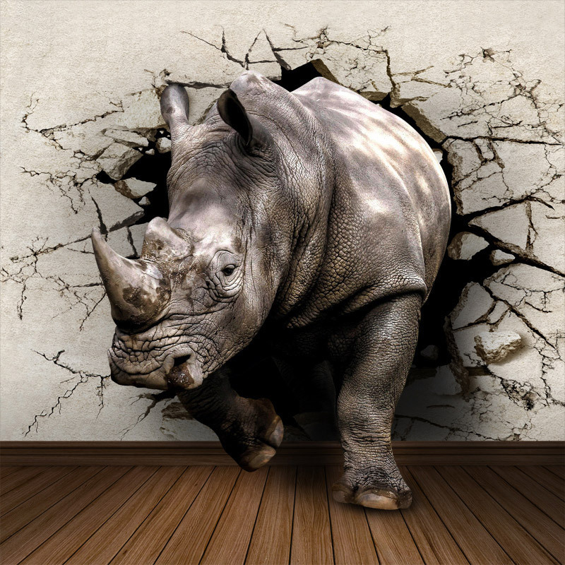 Customized Photo Wallpaper 3D Lifelike Animal Mural Rhino Lion Elephants Non-Woven Bedroom Wall Mural Home Decor Wallpaper 3D