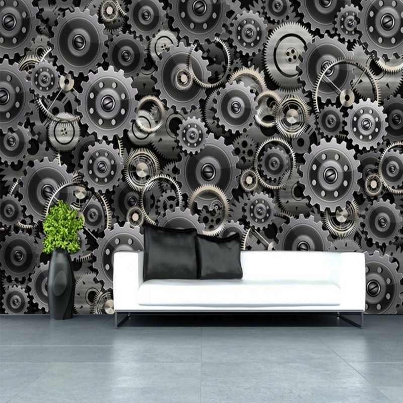 2020 custom Wallpaper For Floor 3d Silver 3D Gear Technology Background Wall Mural 4d Wallpaper Glitter Wallpaper Silver