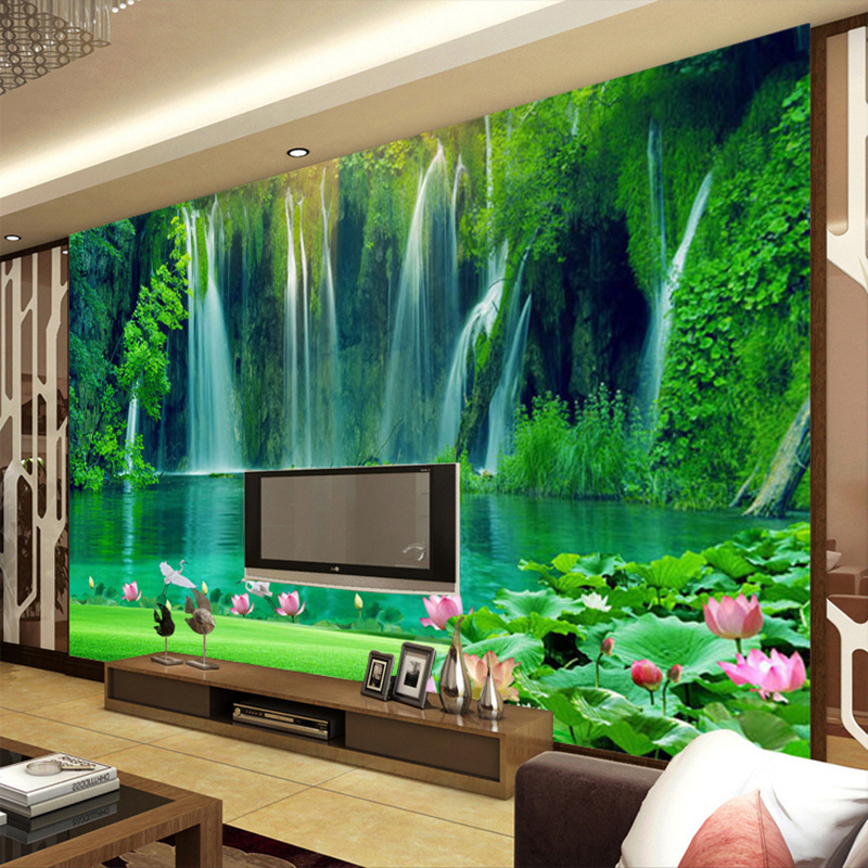 Custom Photo Wall Paper 3D Waterfall Landscape Painting Living Room TV Backdrop Mural Non-woven Fabric Wall Covering Wallpaper