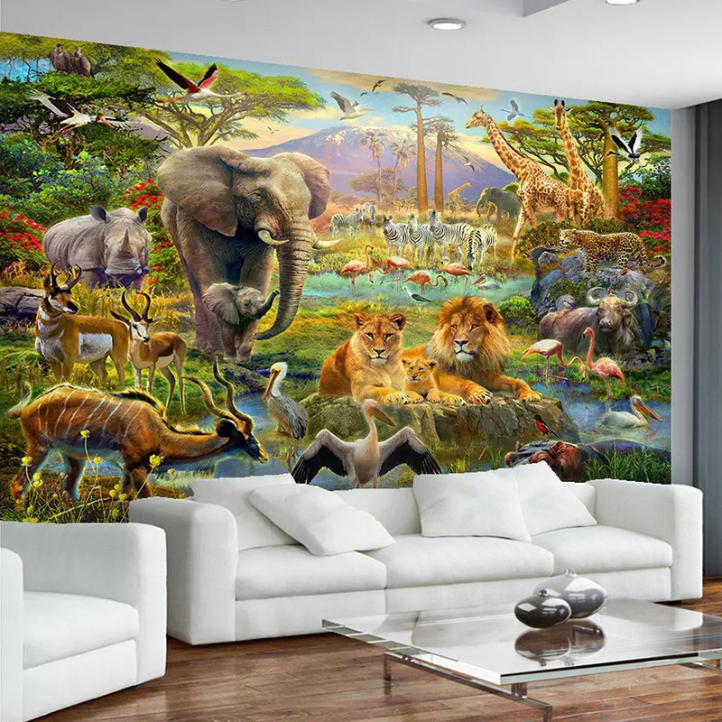 Custom 3D Photo Wallpaper Murals Cartoon Forest Animal World Children Kids Bedroom Living Room Elephant Lion Mural Wallpaper 3D