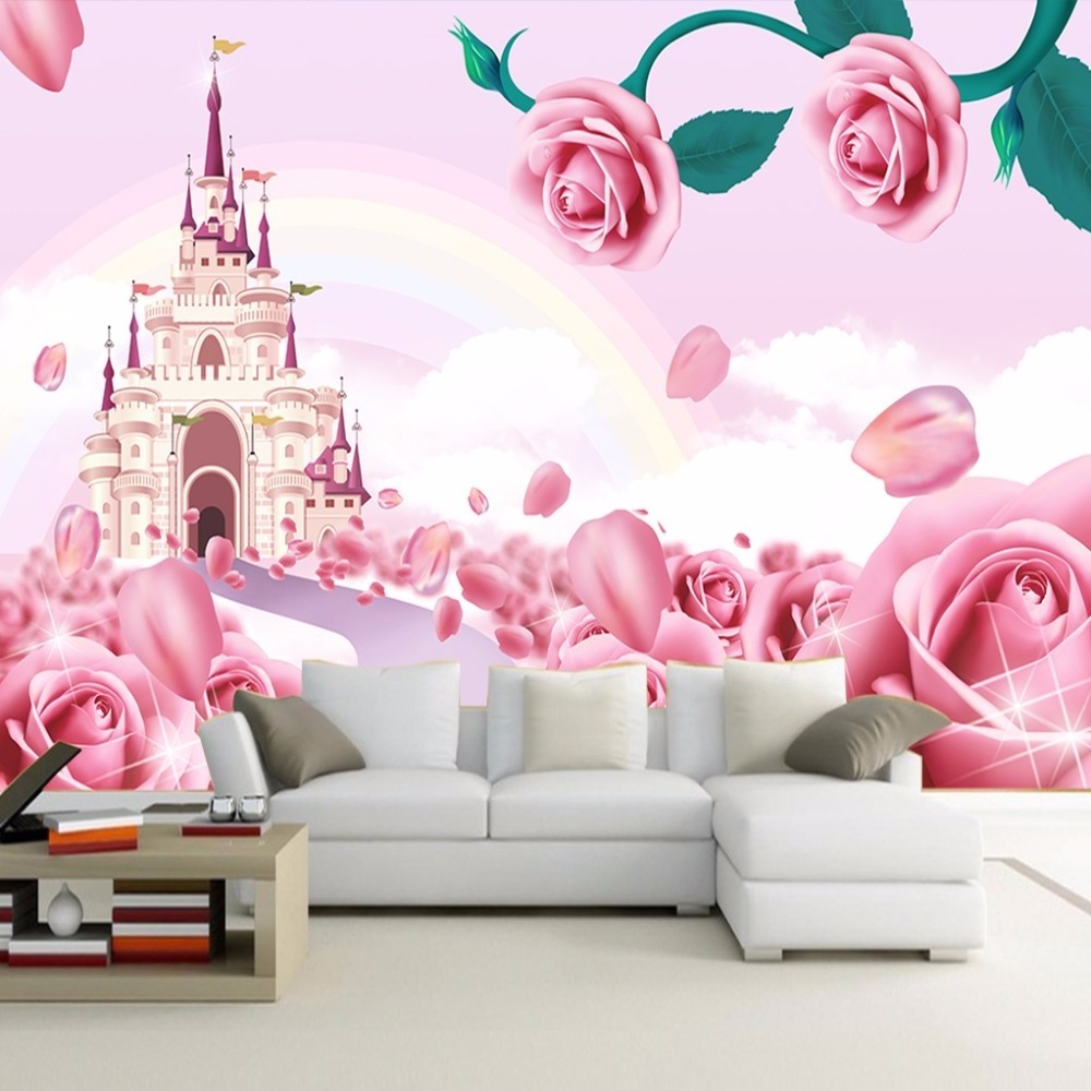 Custom Photo Wallpaper For Walls 3 D Rose Castle Cartoon Princess Room Children's Room Bedroom Non-woven Wallpaper Mural Kids