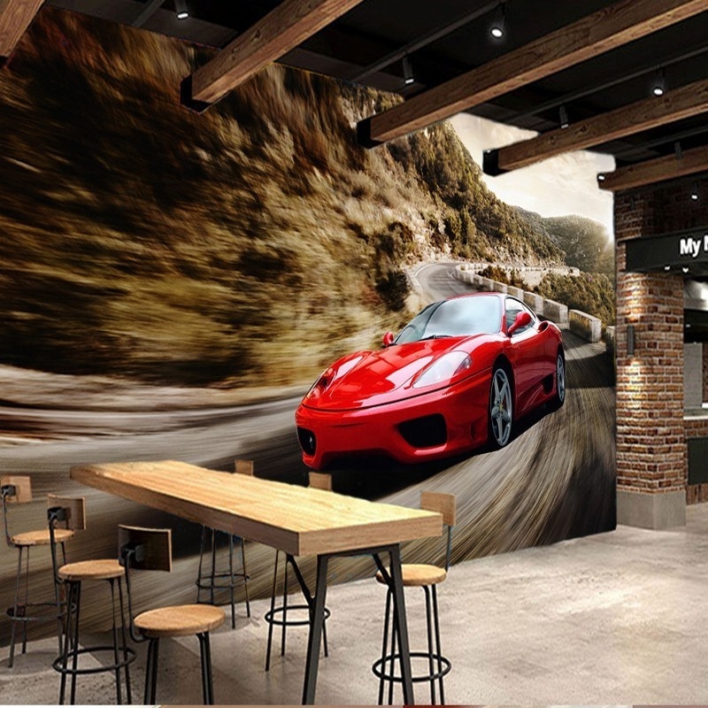 3d Wall Panel Wallpaper 3D Mural Red Cool Sports Car Black And White Striped Wallpaper Wallpaper Princess