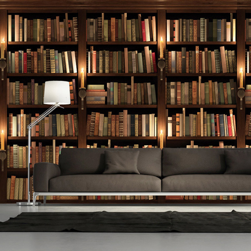 Custom European Retro Bookcase Books Bookshelf 3D Wall Mural Wallpaper Living Room Sofa Background Wallpaper Papel De Parede 3D