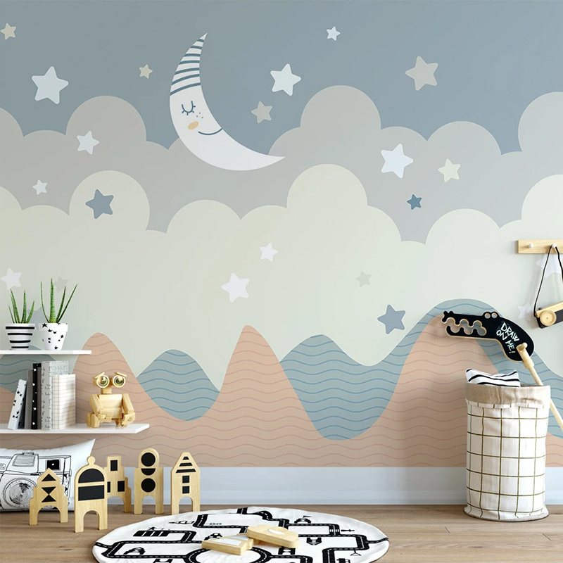 Custom 3D Wall Murals Wallpaper For Kids Room Cartoon Stars Moon Children Bedroom Decoration Wallpaper Mural Papel De Parede 3D