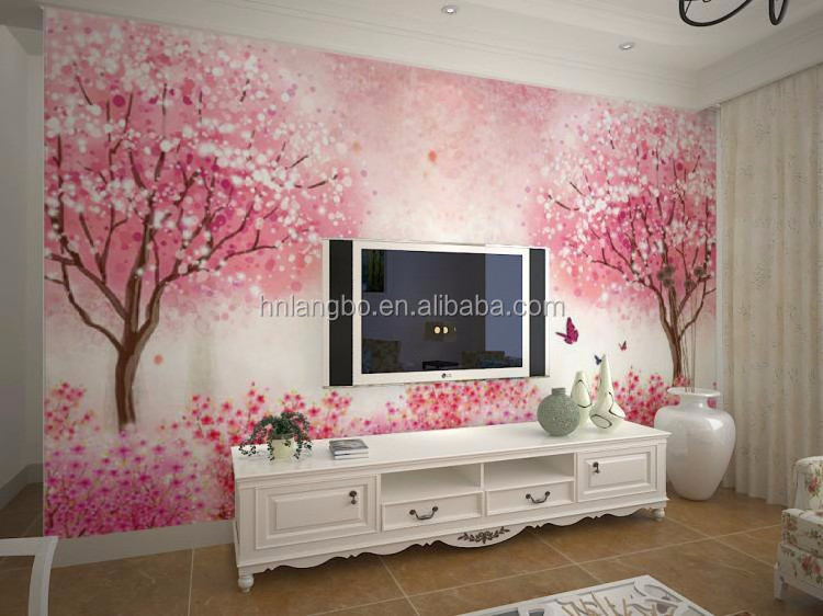 3D hand-painted cherry blossom mural wallpaper living room sofa background bedroom mural