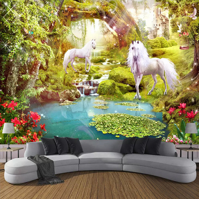 Custom 3D Wall Mural Wallpaper Home Decor Forest White Horse Nature Landscape 3D Photo Wall Paper For Living Room Bedroom Murals