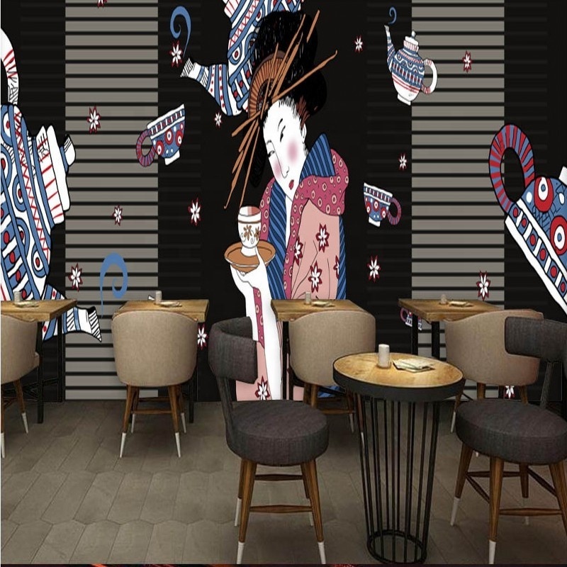 Handmade Mural Beauty Japanese Ladies Mural Wallpaper Art Deco Grey Brick Wallpaper 3d Wallpaper Malaysia