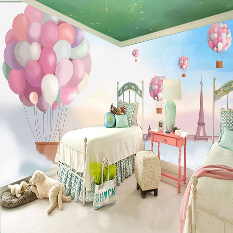 Custom 3D Poster Wallpaper Cartoon Children Room Decoration Pink Hot Balloon Wall Mural Wall Paper Girls Bedroom Wallpaper Print