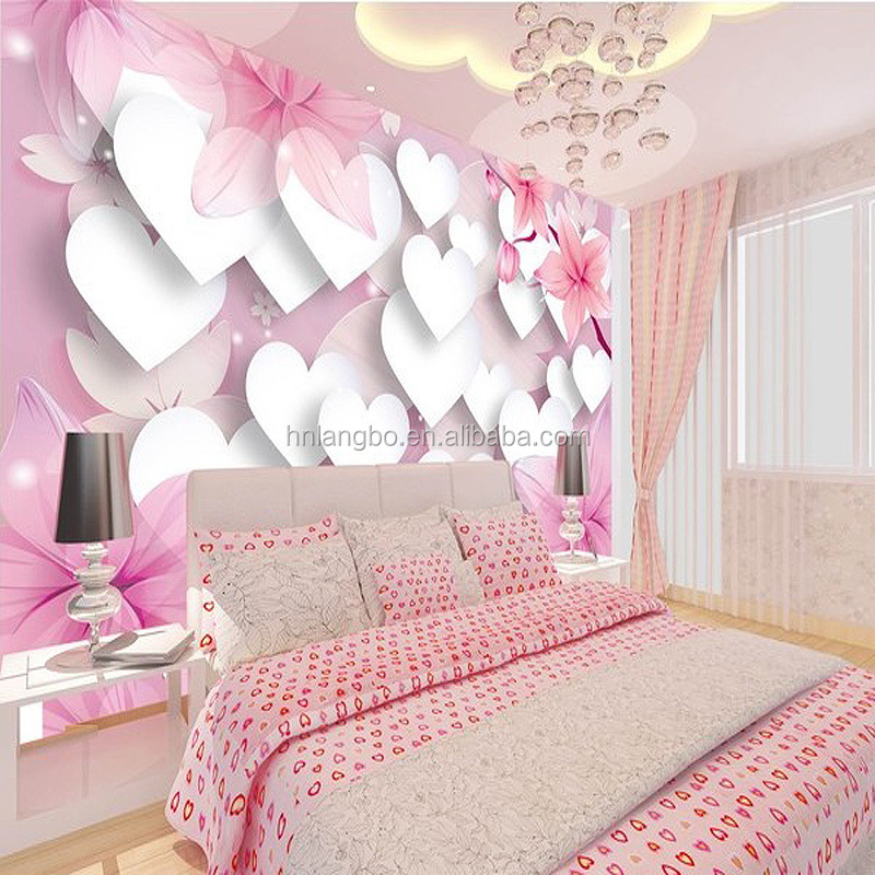 Princess children's room wallpaper pink romantic wedding room decoration wallpaper mural