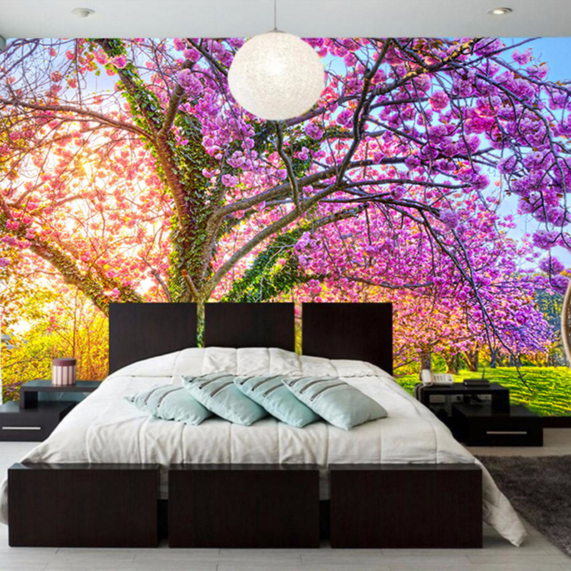 Custom Wall Mural Wallpaper Cherry Blossom Tree 3D Floral Wall Painting Paper Home Decor Living Room Bedroom TV Background Photo