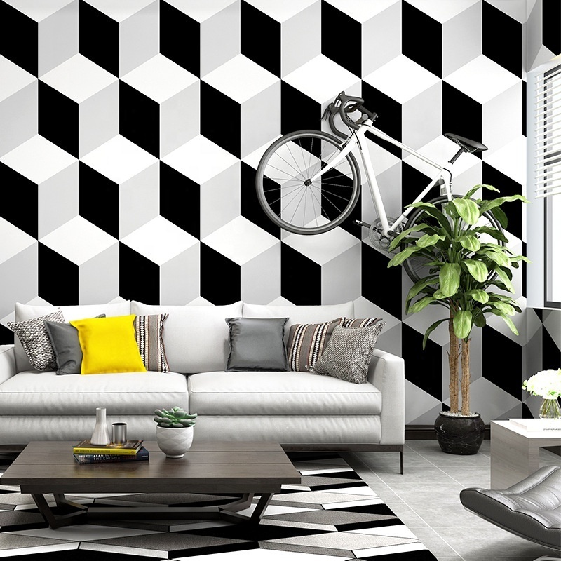 3D Black and White Plaid Background Wallpaper Modern Minimalist Nordic Style Geometric Gray Wallpaper