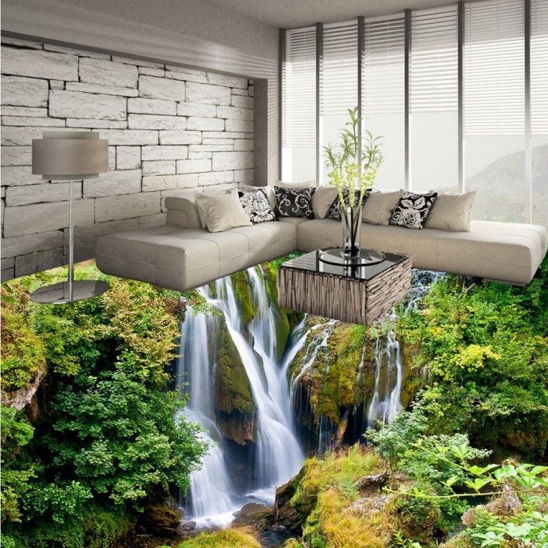 Aesthetic Green Tree Stream Falls Flooring Painting Hotel 3d Epoxy Floor Wallpaper