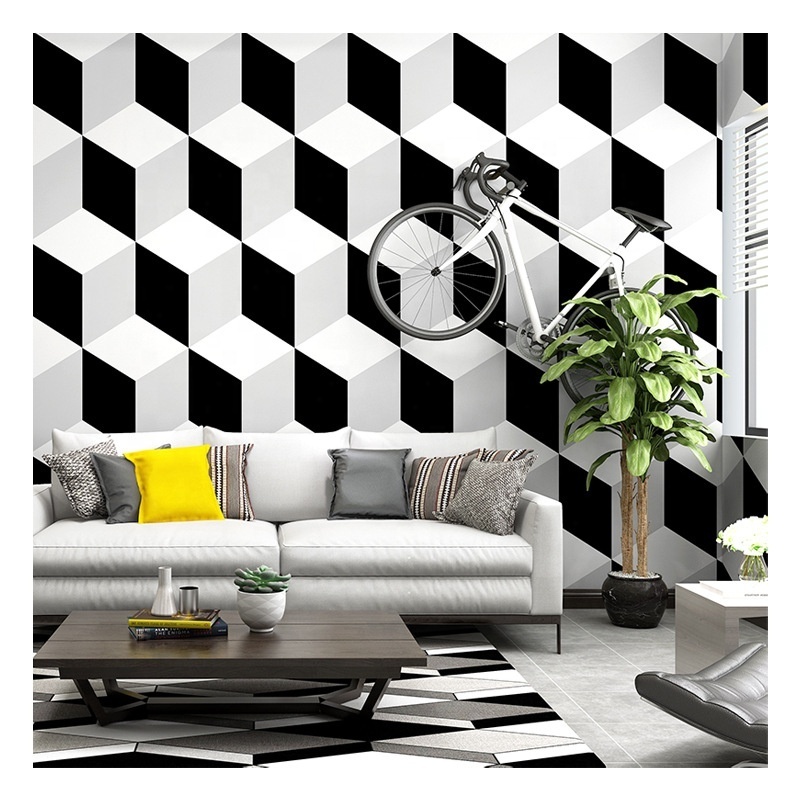 3D Black and White Plaid Background Wallpaper Modern Minimalist Nordic Style Geometric Gray Wallpaper