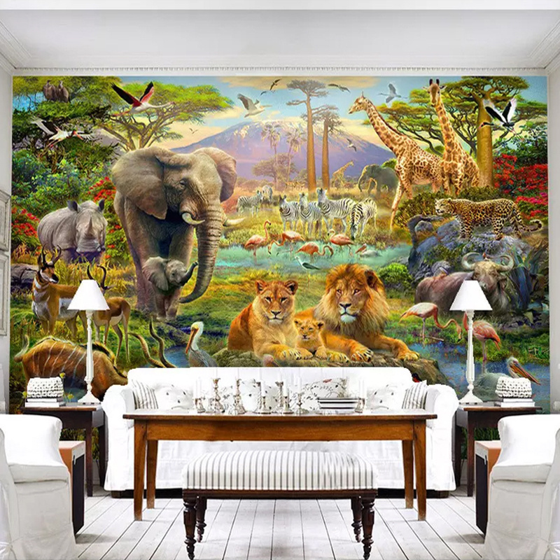 Custom 3D Photo Wallpaper Murals Cartoon Forest Animal World Children Kids Bedroom Living Room Elephant Lion Mural Wallpaper 3D