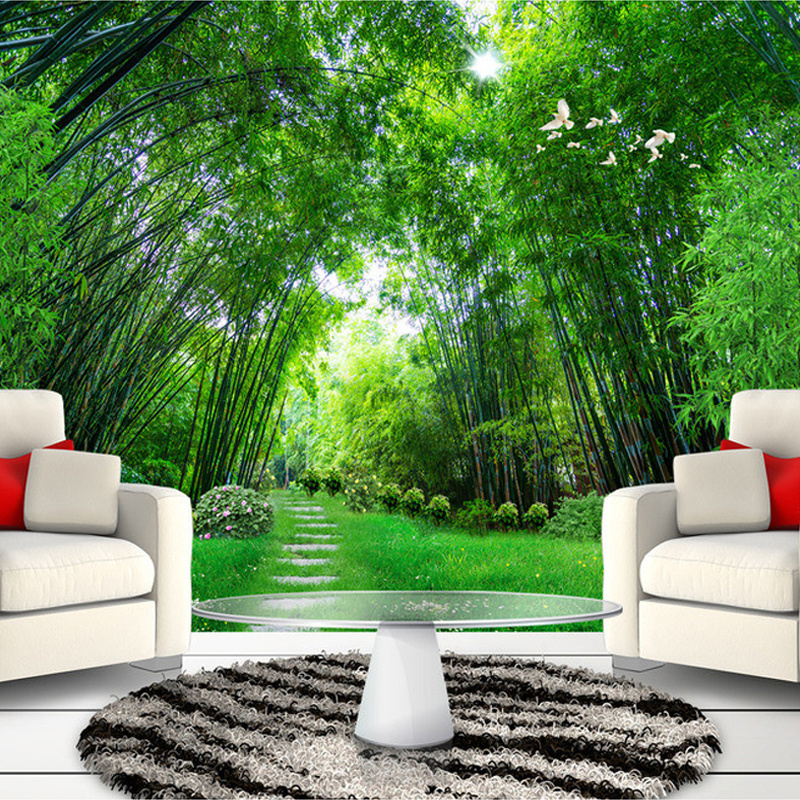 Custom Photo Wall Paper 3D Green Bamboo Forest Large Wall Painting Modern Living Room Mural Wallpaper For Walls Contact Paper 3D