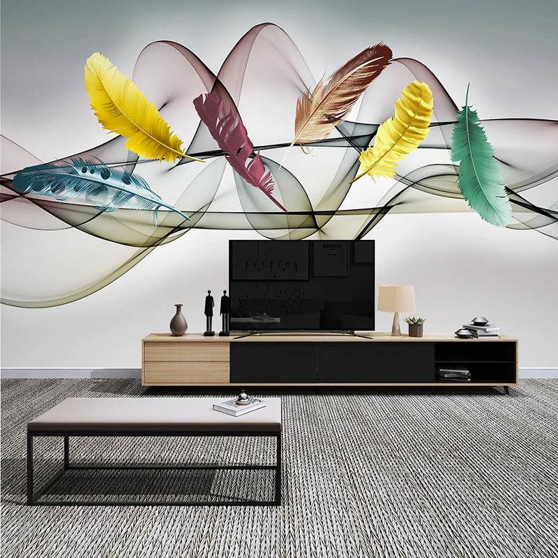 Personalized 3d Self-adhesive Wallpaper, Nordic Style Creative Gold Feather Wall Mural, 3d Waterproof Living Room Wall Stickers