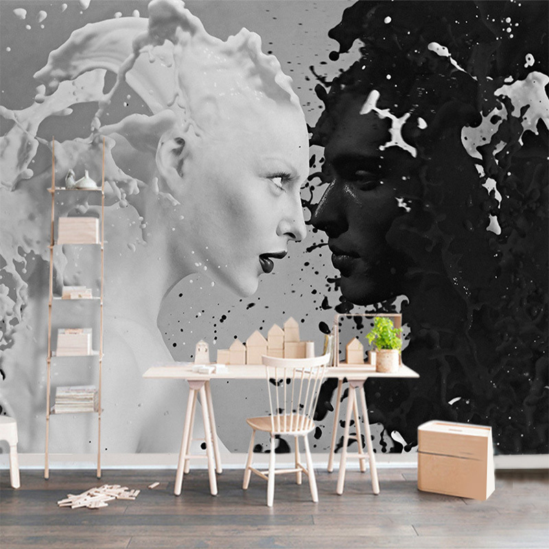 Custom 3D Wall Murals Wallpaper Black White Milk Lovers Art Wall Painting Non-woven Wallpaper For Living Room Bedroom Fresco