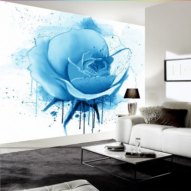 Custom Mural Modern Minimalist Hand-Painted Blue Rose Floral Wallpaper Flower Wallpaper Decorative Wallpaper