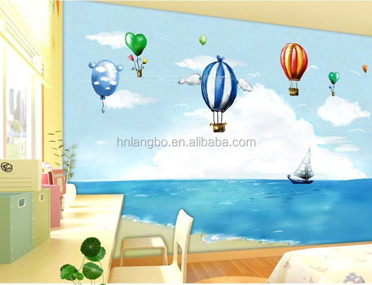 children's room nursery background wallpaper cartoon hot air balloon wallpaper mural