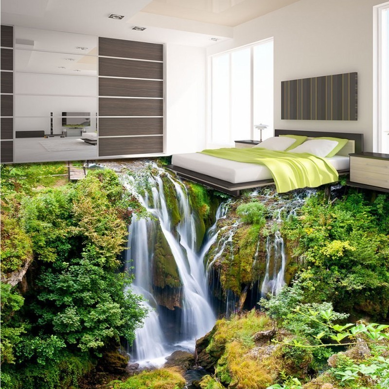 Aesthetic Green Tree Stream Falls Flooring Painting Hotel 3d Epoxy Floor Wallpaper