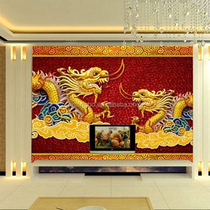 classical Chinese style decoration wallpaper 3D dragon traditional auspicious patterns wallpaper