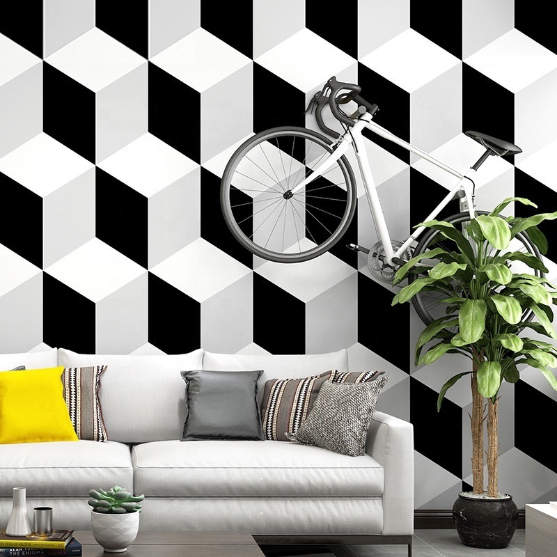 3D Black and White Plaid Background Wallpaper Modern Minimalist Nordic Style Geometric Gray Wallpaper