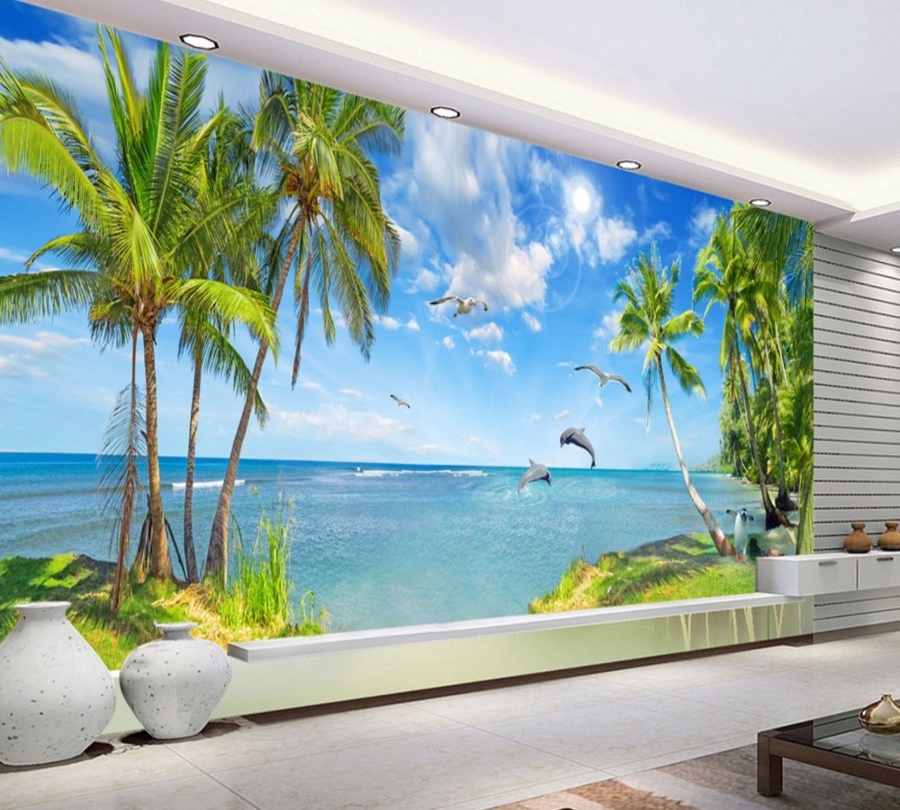 Beautiful Seascape Landscape Dolphin Bay Summer Scenery Beach Wallpaper Heat Resistant Wallpaper 3d