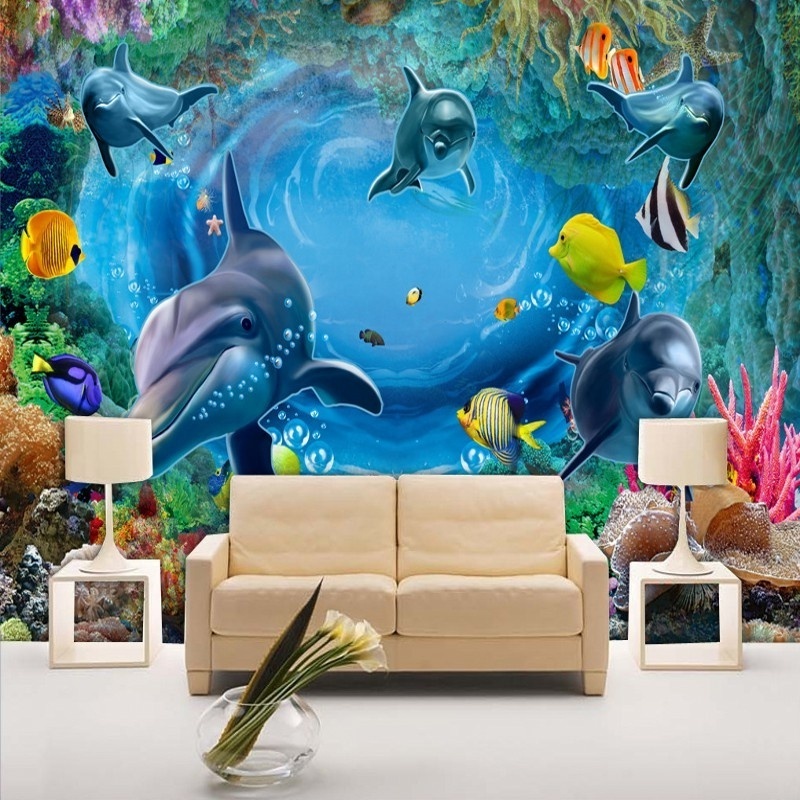 Photo Wallpaper 3d Underwater World Dolphin Mural Beautiful Children'S Room Wallpaper 5d Wallpaper World