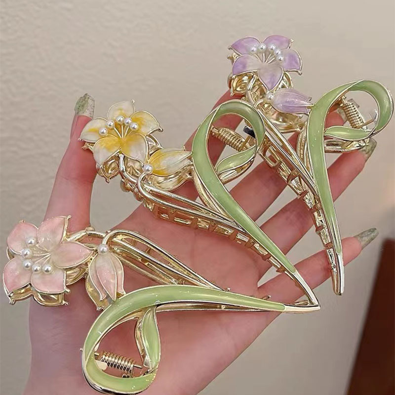 Wholesale Metal Hair Claws Large Shark Clip Lily Flower Hair Accessories