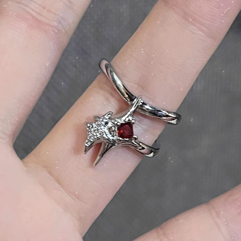 Irregular Red Crystal Glass Heart Rings For Women Fashion Jewelry Accessories Y2K Gothic Spider Cross Ring