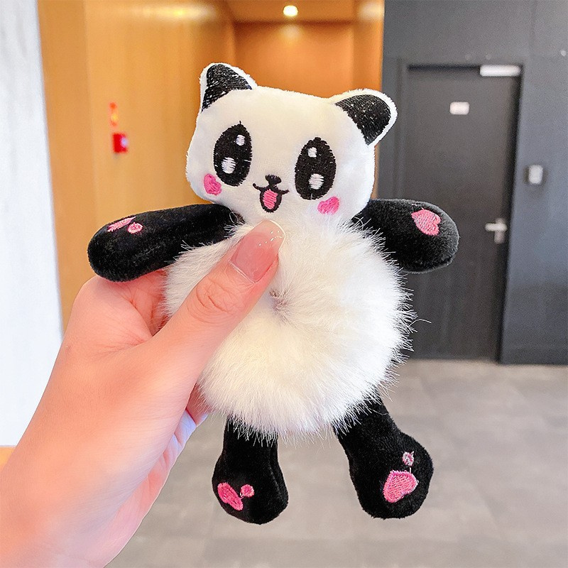 Funny Cartoon Plush Animal Hair Accessories Winter Panda Frog Rabbit Cow Elastic Furry Scrunchies