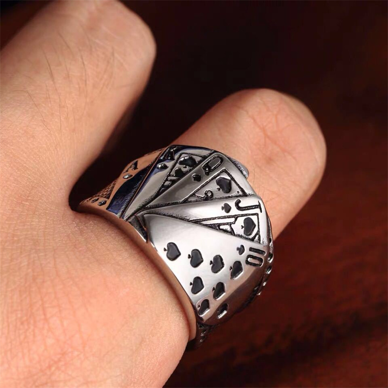 Black Playing Card Spade Open Ring Gothic Hip Hop Jewelry Gift Adjustable Punk Rings for Men