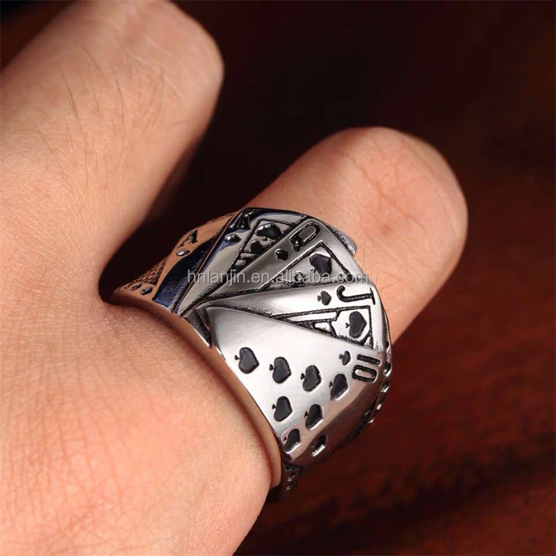 Black Playing Card Spade Open Ring Gothic Hip Hop Jewelry Gift Adjustable Punk Rings for Men