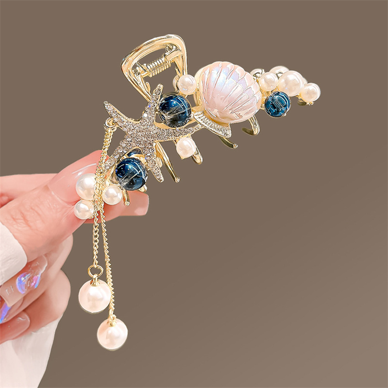 Trendy Hair Claws Pearl Tassel Hair Clips Women Seashell and Starfish Hair Accessories