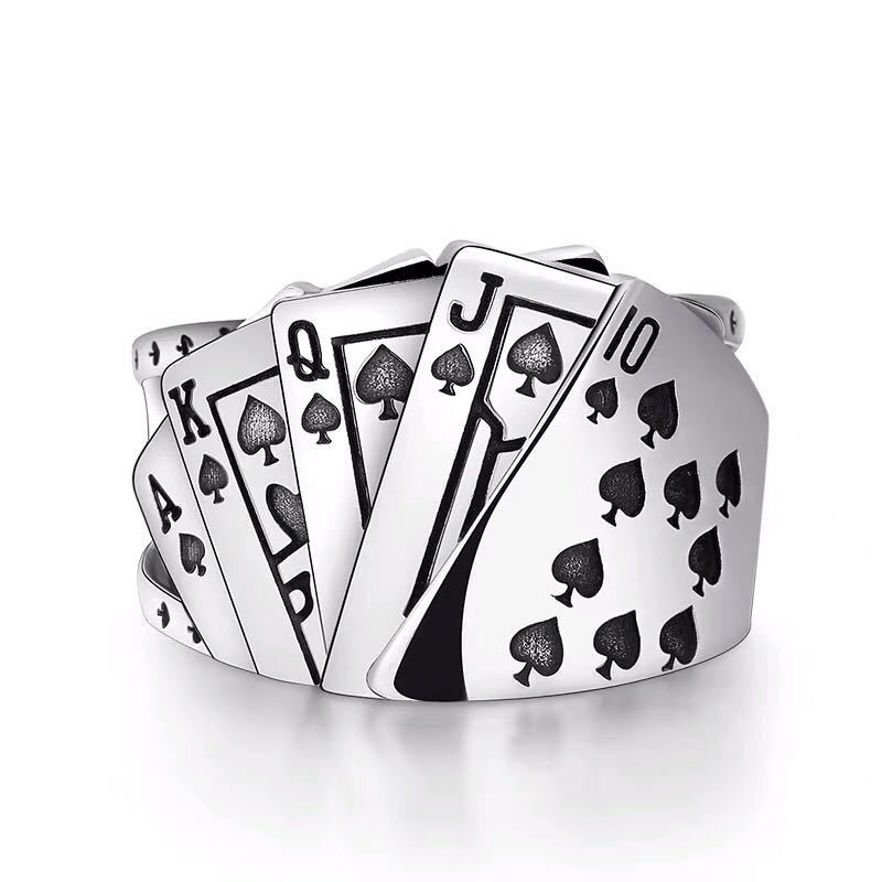 Black Playing Card Spade Open Ring Gothic Hip Hop Jewelry Gift Adjustable Punk Rings for Men