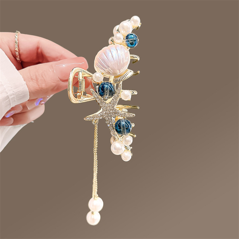 Trendy Hair Claws Pearl Tassel Hair Clips Women Seashell and Starfish Hair Accessories