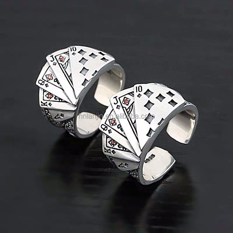 Black Playing Card Spade Open Ring Gothic Hip Hop Jewelry Gift Adjustable Punk Rings for Men