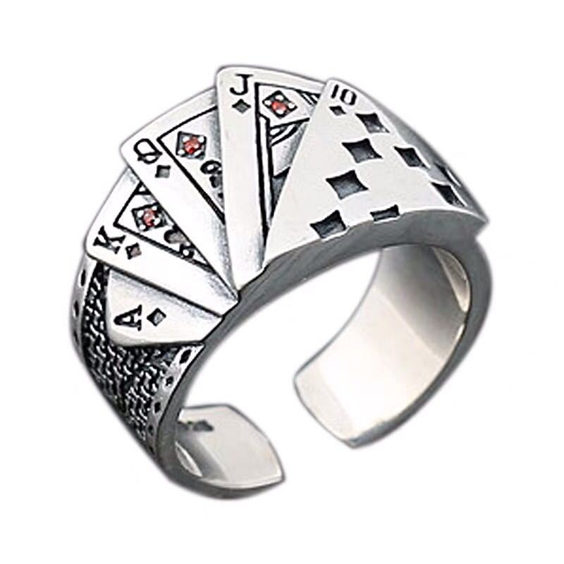 Black Playing Card Spade Open Ring Gothic Hip Hop Jewelry Gift Adjustable Punk Rings for Men