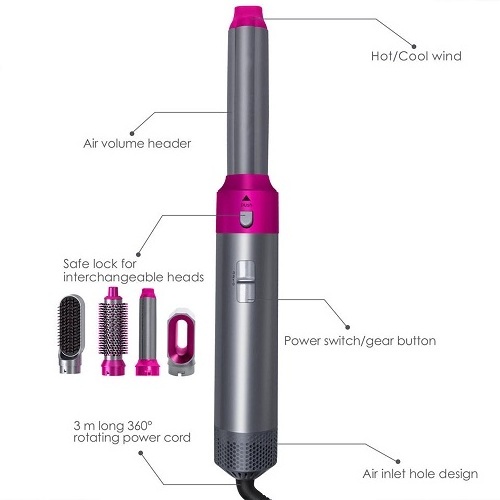 5 In 1 Multi-function Hot Air Comb Negative Ion Hair Straightener Curler Ionic Hair Dryer Hot Air Brush