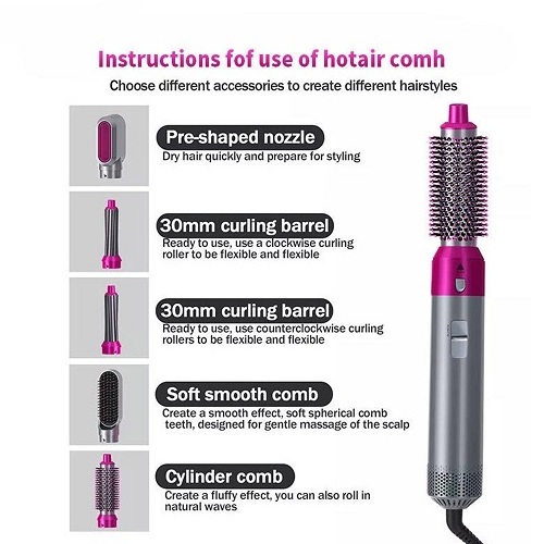 5 In 1 Multi-function Hot Air Comb Negative Ion Hair Straightener Curler Ionic Hair Dryer Hot Air Brush